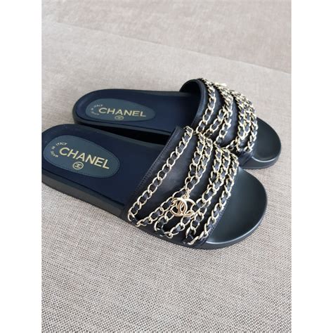 chain slides chanel|chanel fluffy slides.